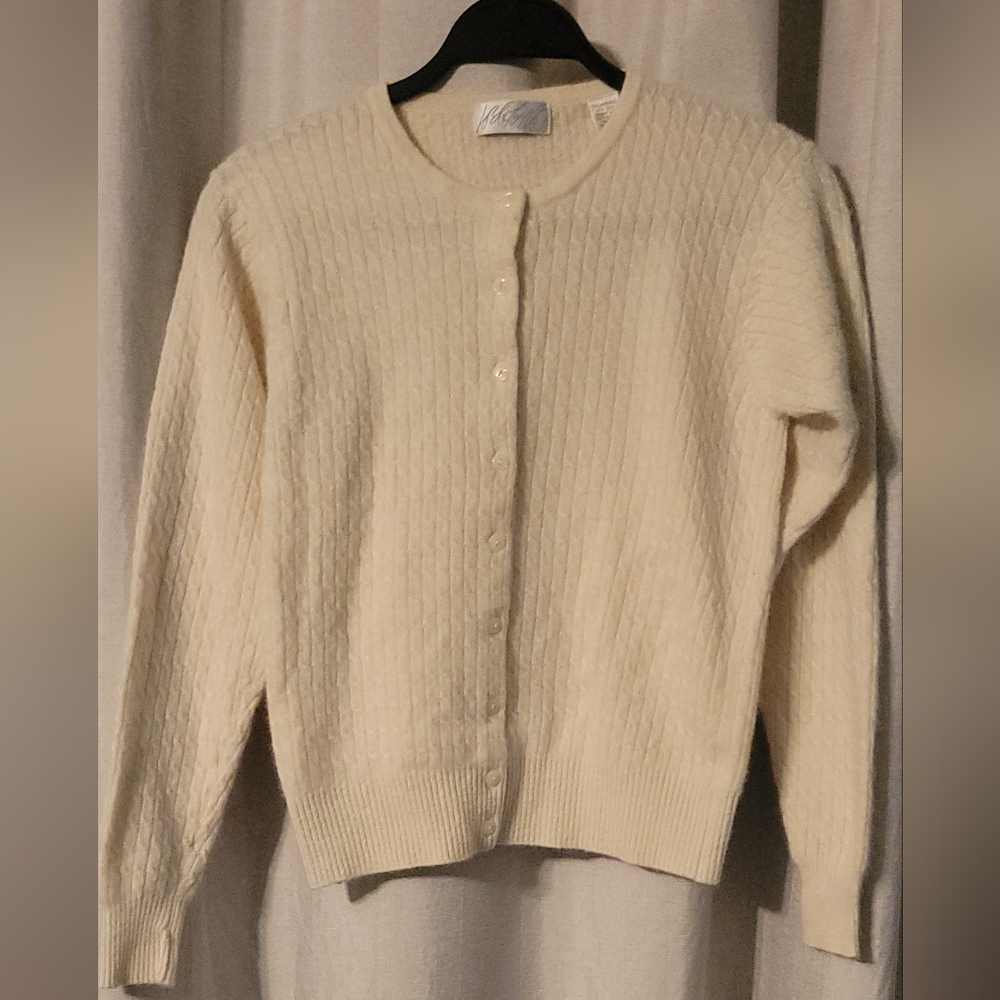 Lord & Taylor Cream Cable Knit Cardigan